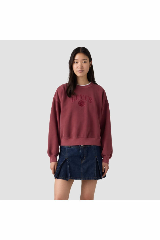 Levi's Gr Vıntage Boxy Crew Satın Applıque College Logo Gd Warm Cabernet Kadın Sweatshirt 005OZ-0019