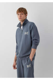 Mavi Logo Yarı Fermuarlı Mavi Erkek Sweatshirt 0S10672-80776