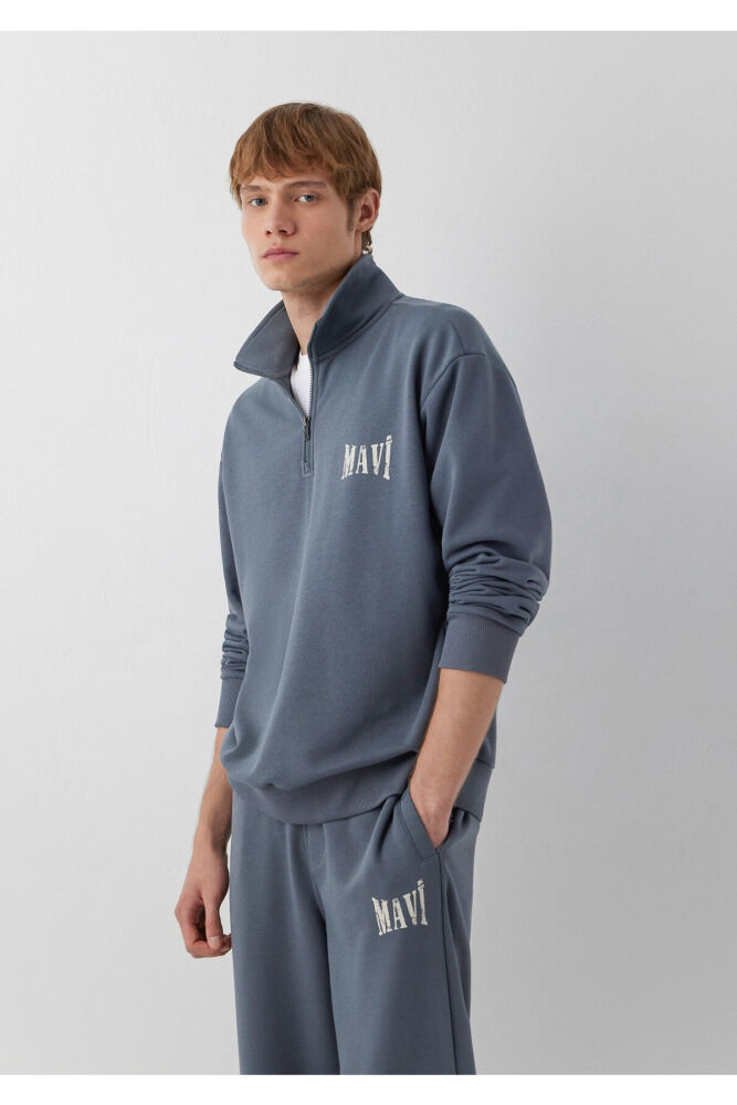 Mavi Logo Yarı Fermuarlı Mavi Erkek Sweatshirt 0S10672-80776