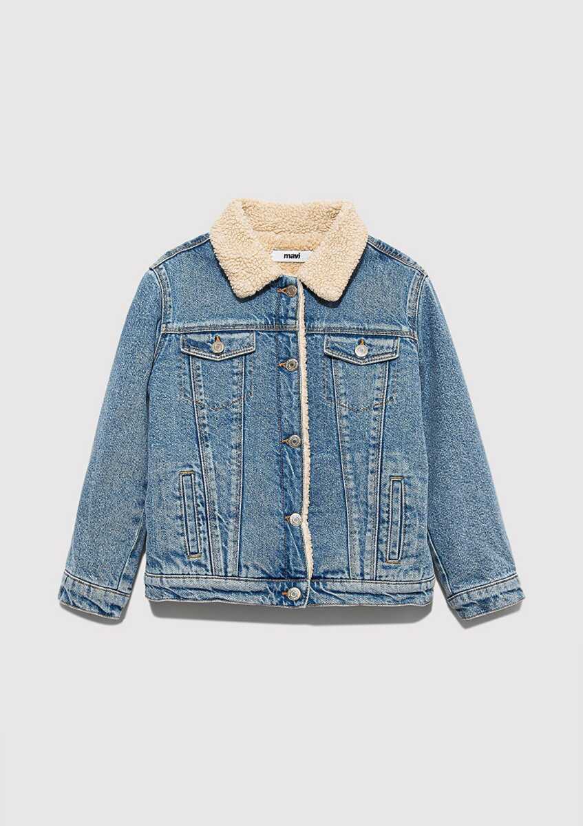 Mavi Atlas 90lar Suni Kürklü Açık Mavi Çocuk Jean Ceket 6111403-90875 - 1