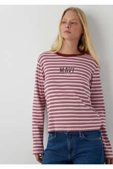Mavi Baskılı Çizgili Turuncu Loose Fit Kadın Sweat 1620077-A6662 