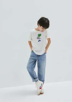 Mavi Baskılı Ekru Oversize Çocuk Tişört 6610421-70057