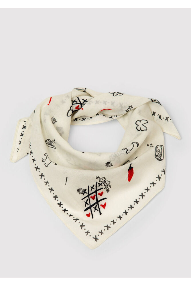 Mavi Baskılı EkruKadın Bandana 1914210-80194 (1)