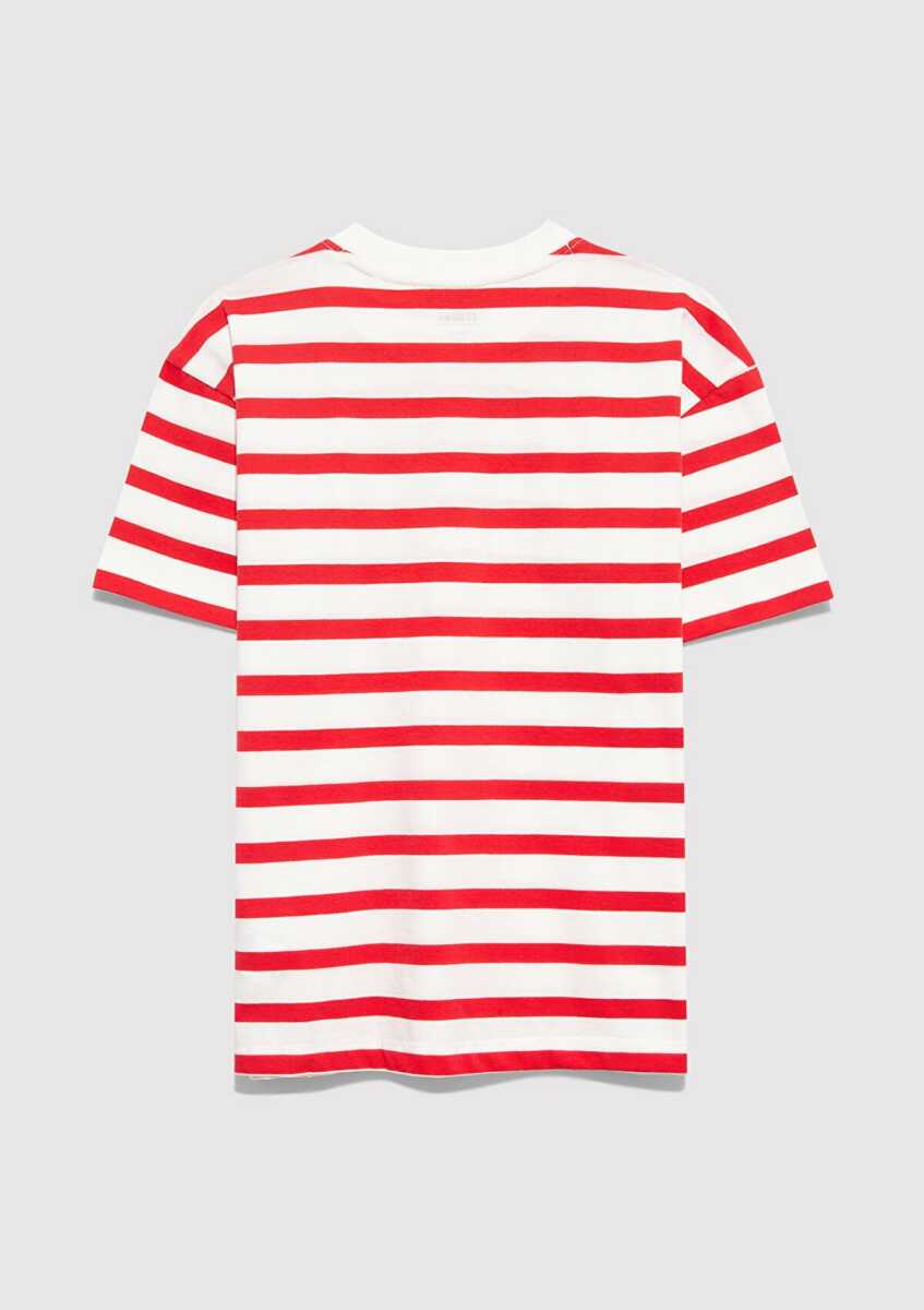 Mavi Baskılı Kırmızı Loose Fit Çocuk Tişört 6610251-91366 - 4