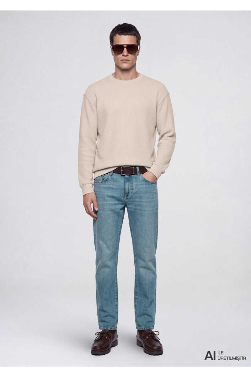 Mavi Bisiklet Yaka Dokulu Bej Regular Fit Erkek Sweatshirt 0S20173-70134 - 1