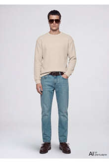 Mavi Bisiklet Yaka Dokulu Bej Regular Fit Erkek Sweatshirt 0S20173-70134