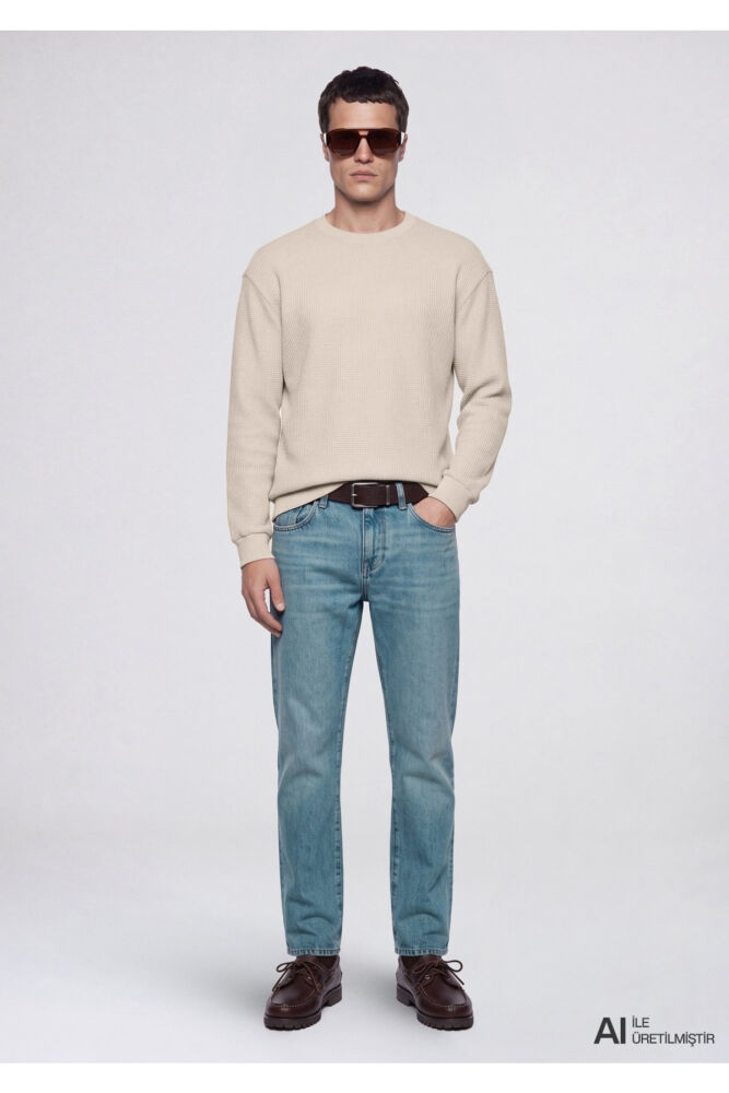 Mavi Bisiklet Yaka Dokulu Bej Regular Fit Erkek Sweatshirt 0S20173-70134