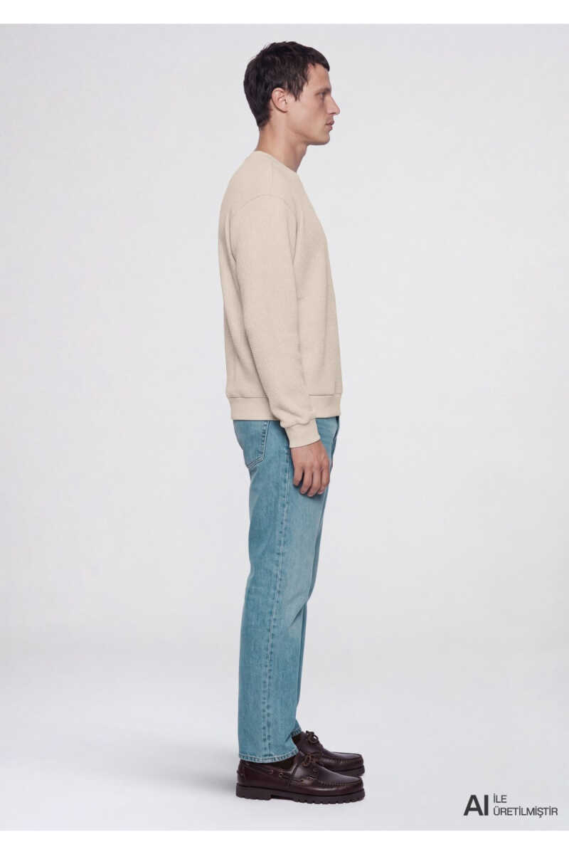 Mavi Bisiklet Yaka Dokulu Bej Regular Fit Erkek Sweatshirt 0S20173-70134 - 3