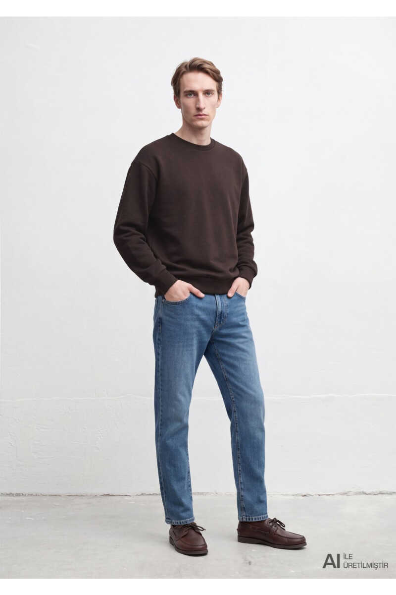 Mavi Bisiklet Yaka Kahverengi Basic Loose Fit Erkek Sweatshirt 0S10276-70219 - 1