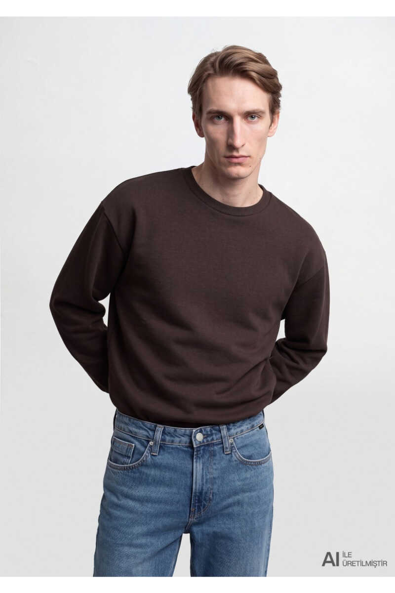 Mavi Bisiklet Yaka Kahverengi Basic Loose Fit Erkek Sweatshirt 0S10276-70219 - 2