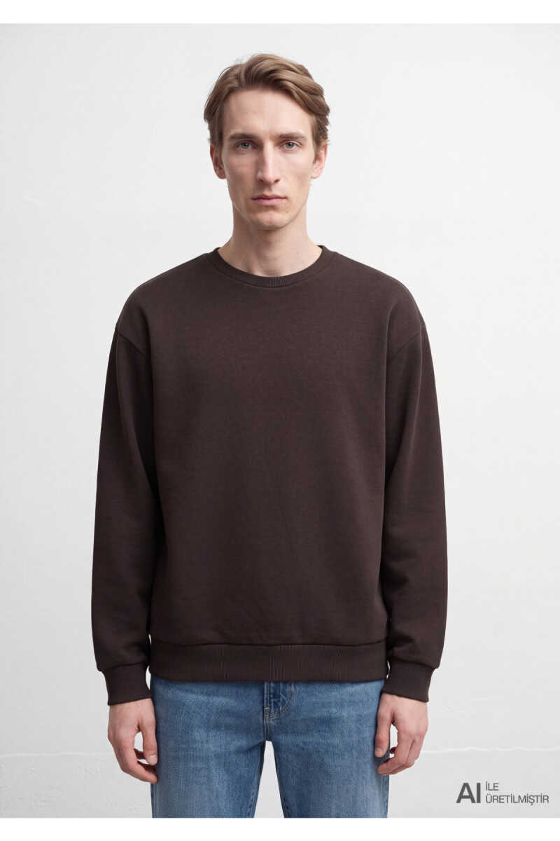 Mavi Bisiklet Yaka Kahverengi Basic Loose Fit Erkek Sweatshirt 0S10276-70219 - 3