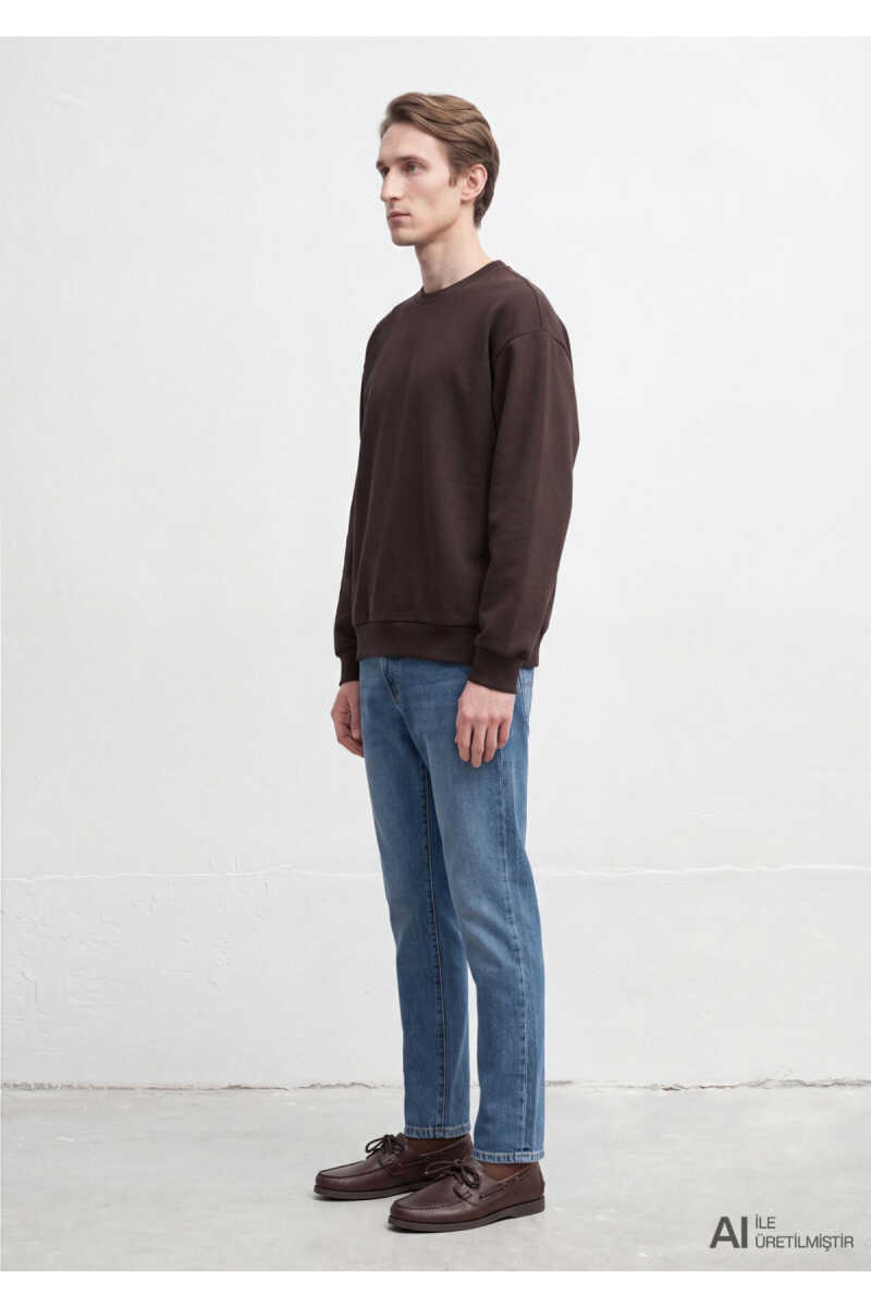 Mavi Bisiklet Yaka Kahverengi Basic Loose Fit Erkek Sweatshirt 0S10276-70219 - 4
