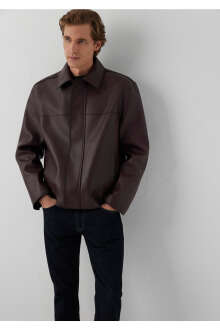Mavi Bordo Suni Deri Loose Fit Kadın Ceket 0110858-70223