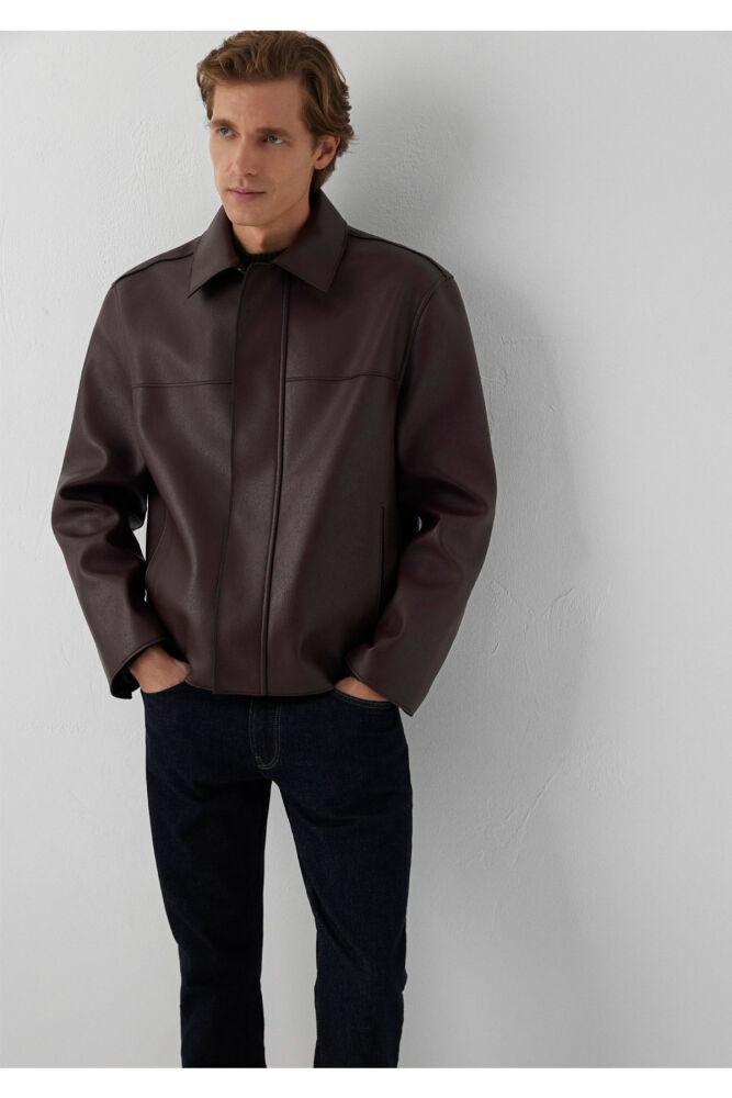 Mavi Bordo Suni Deri Loose Fit Kadın Ceket 0110858-70223