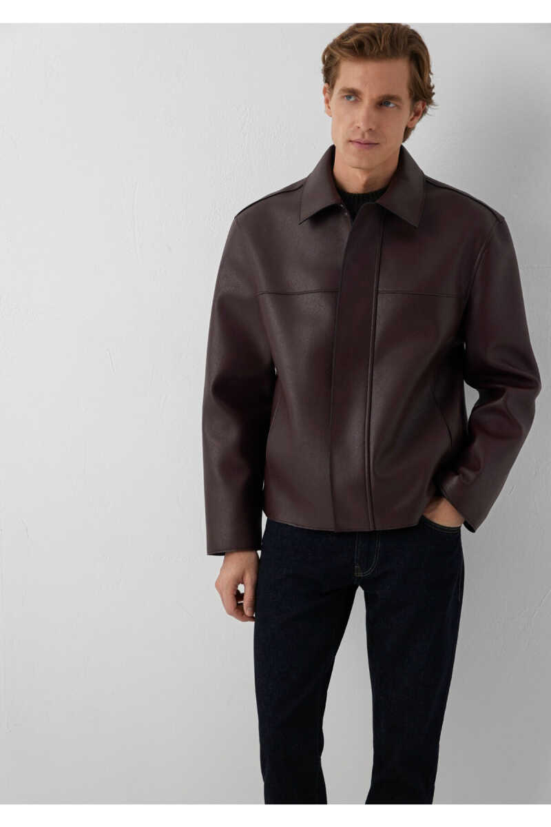 Mavi Bordo Suni Deri Loose Fit Kadın Ceket 0110858-70223 - 2