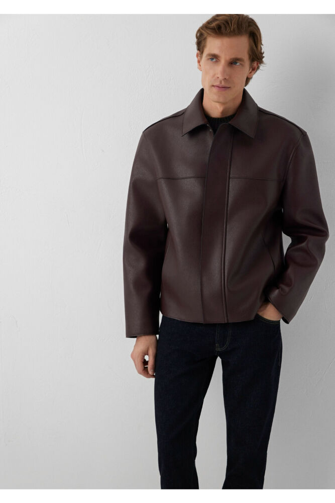 Mavi Bordo Suni Deri Loose Fit Kadın Ceket 0110858-70223 (1)