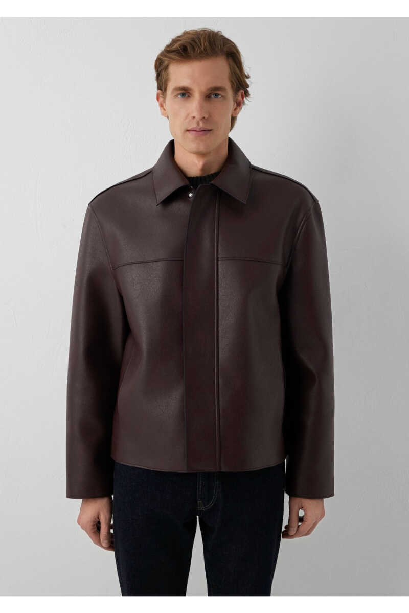 Mavi Bordo Suni Deri Loose Fit Kadın Ceket 0110858-70223 - 3