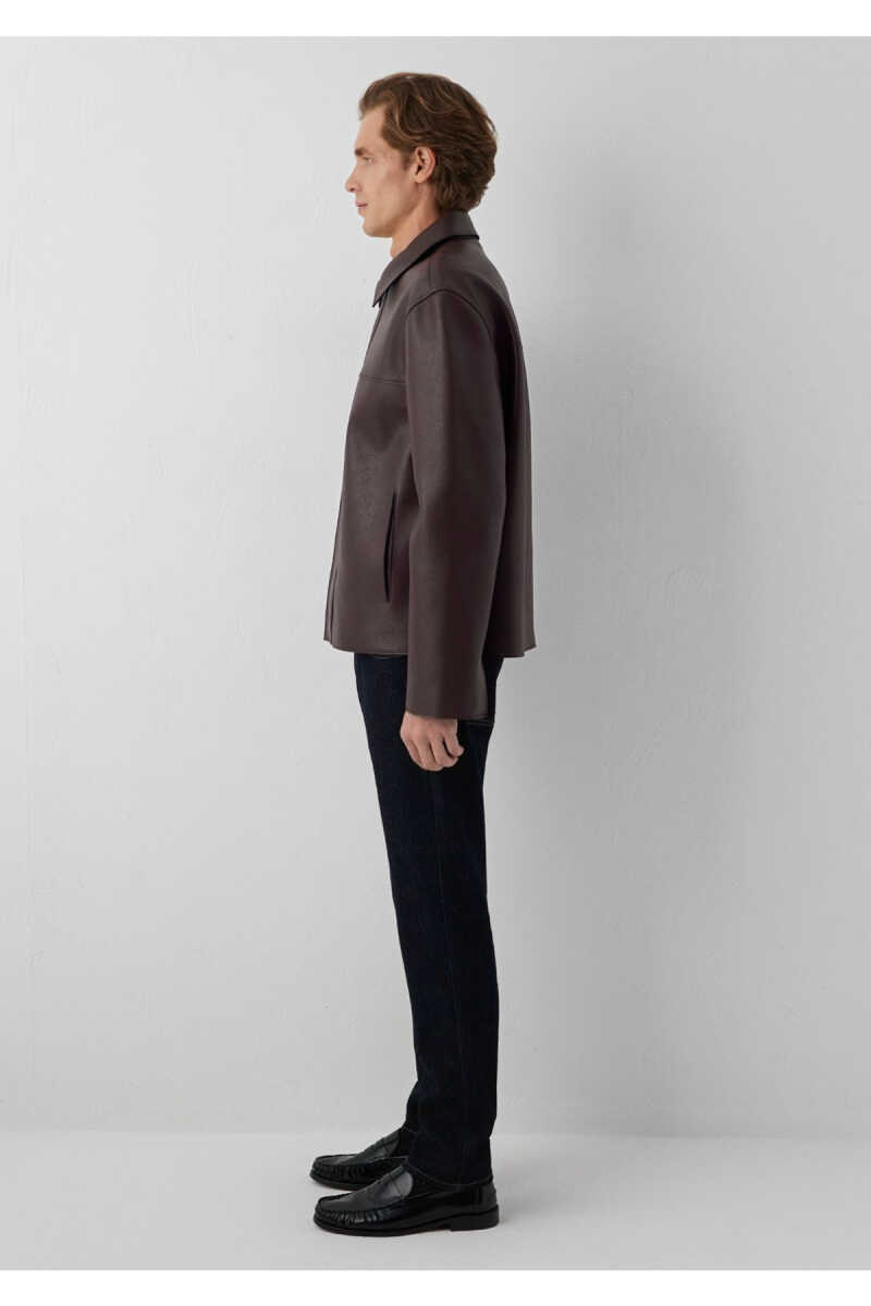 Mavi Bordo Suni Deri Loose Fit Kadın Ceket 0110858-70223 - 4