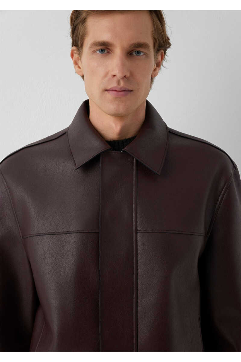 Mavi Bordo Suni Deri Loose Fit Kadın Ceket 0110858-70223 - 6