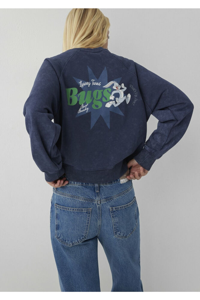 Mavi Bugs Bunny Baskılı Kapüşonsuz Loose Fit Kadın Sweatshirt 1S20051-70487