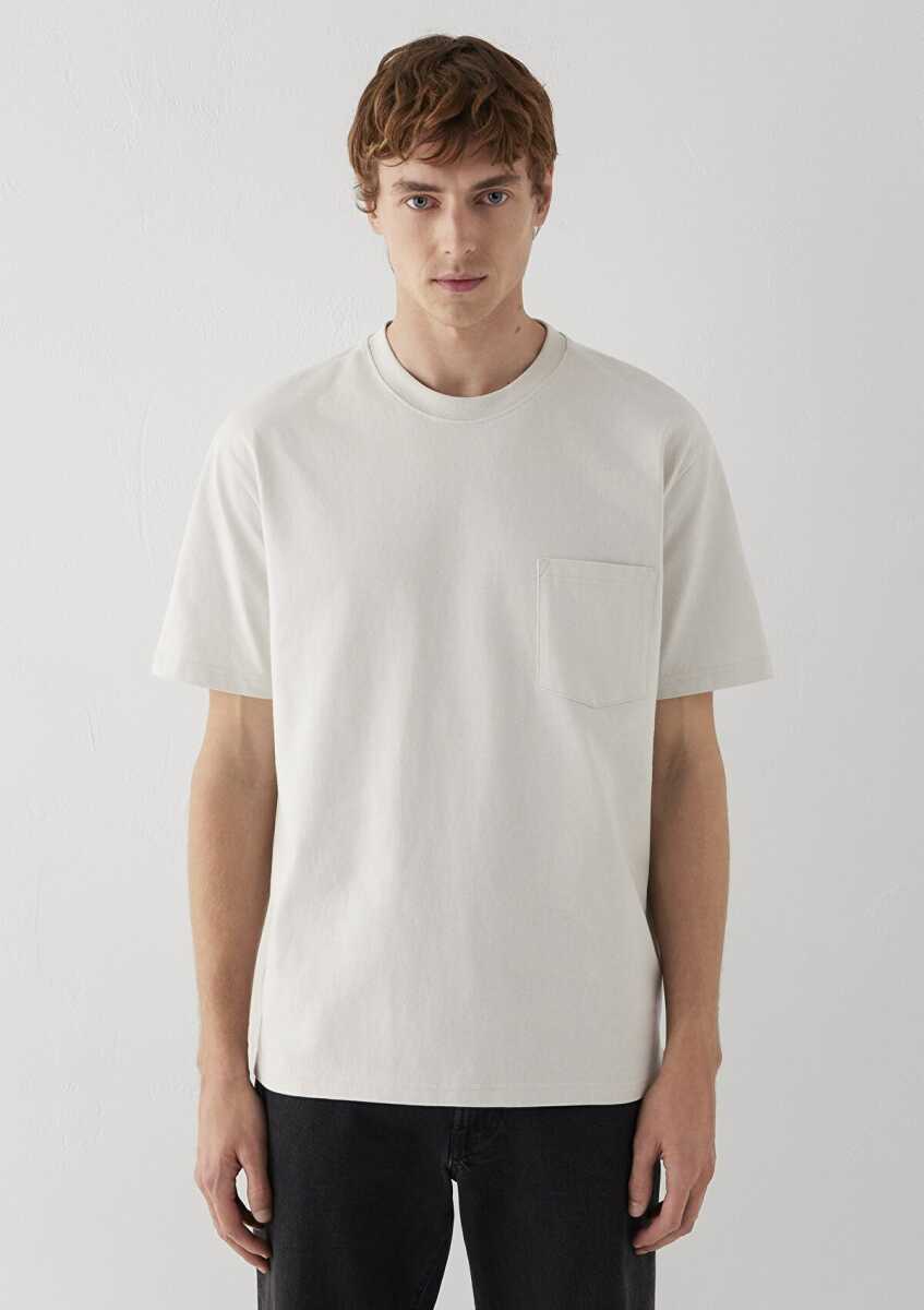 Mavi Cep Detaylı Gri Basic Loose Fit Erkek Tişört 066248-70080 - 4