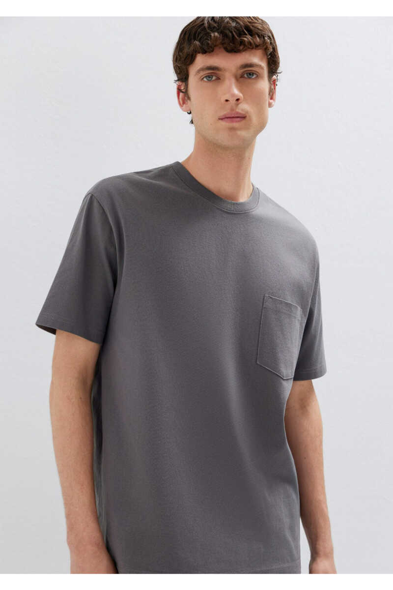 Mavi Cep Detaylı Gri Basic Loose Fit Erkek Tişört 066248-85309 - 1