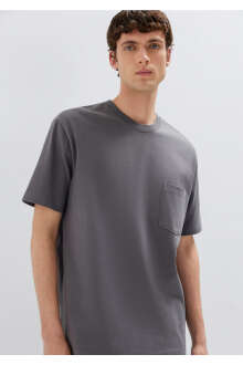 Mavi Cep Detaylı Gri Basic Loose Fit Erkek Tişört 066248-85309