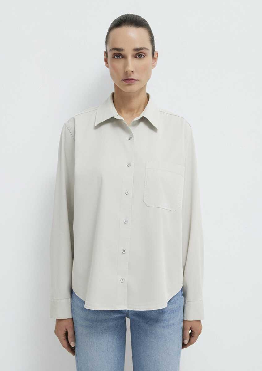 Mavi Cepli Gri Loose Fit Kadın Gömlek 1211385-80618 - 3