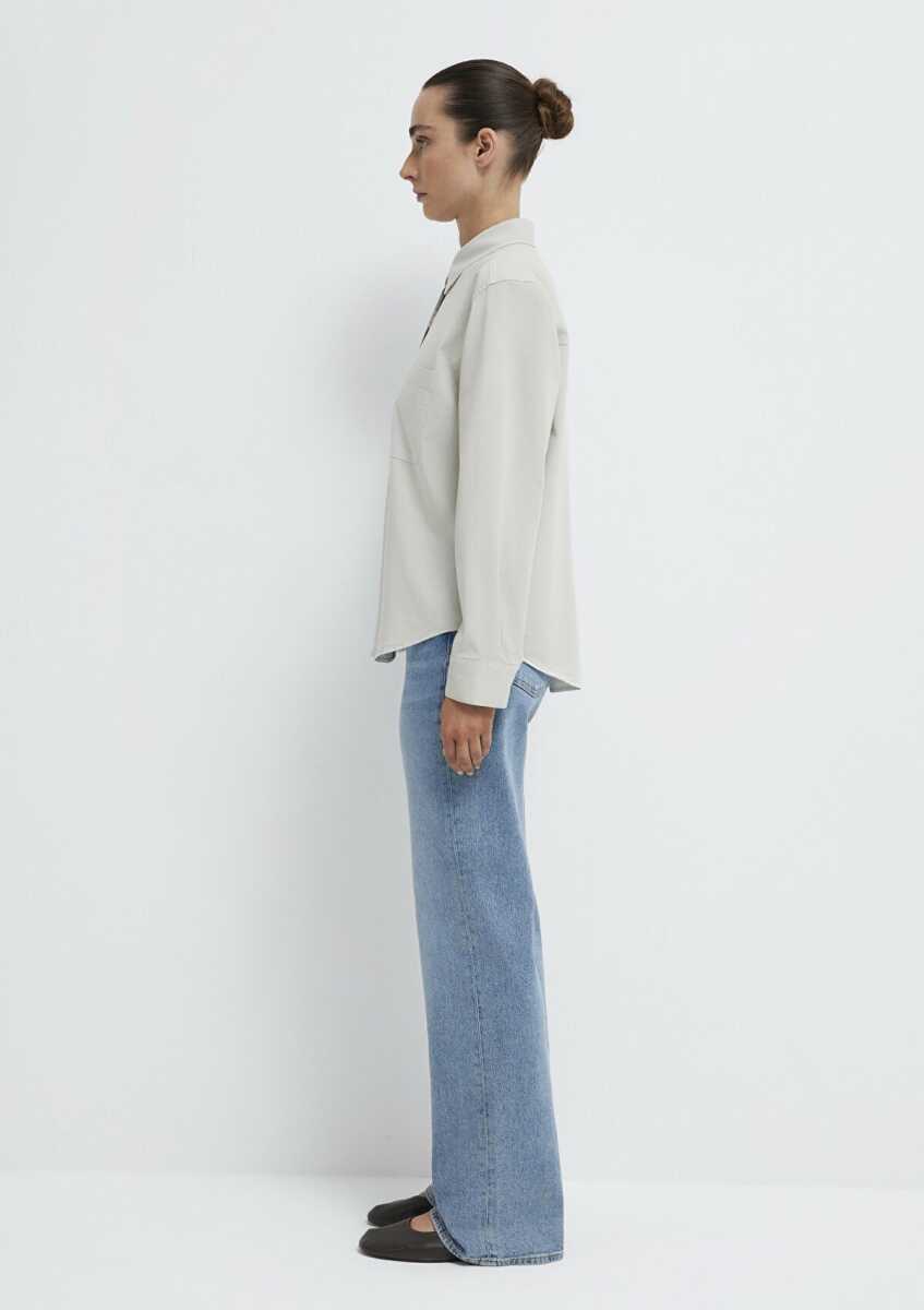 Mavi Cepli Gri Loose Fit Kadın Gömlek 1211385-80618 - 4