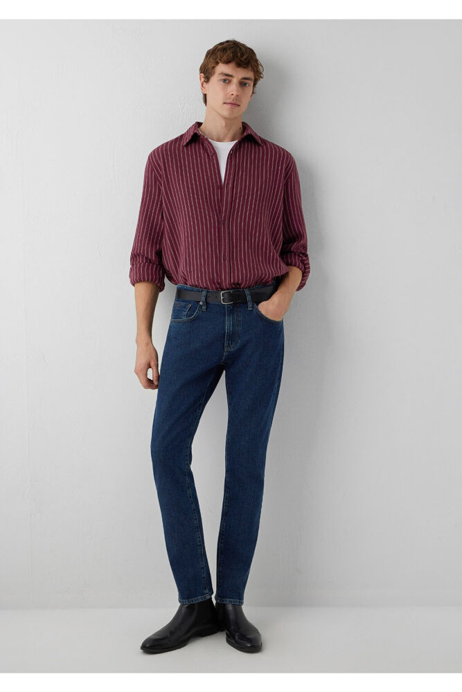 Mavi Çizgili Bordo Loose Fit  Erkek Gömlek 0211969-A7374 (1)