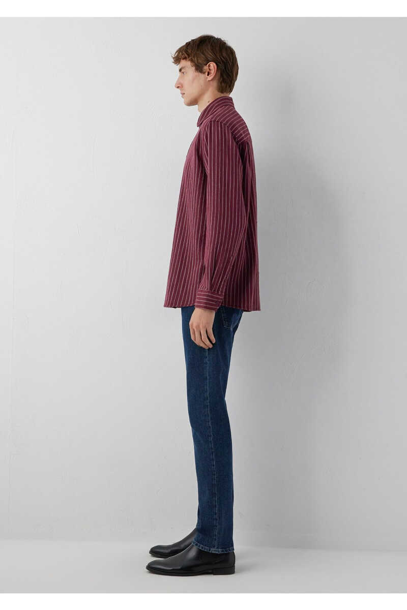Mavi Çizgili Bordo Loose Fit Erkek Gömlek 0211969-A7374 - 4
