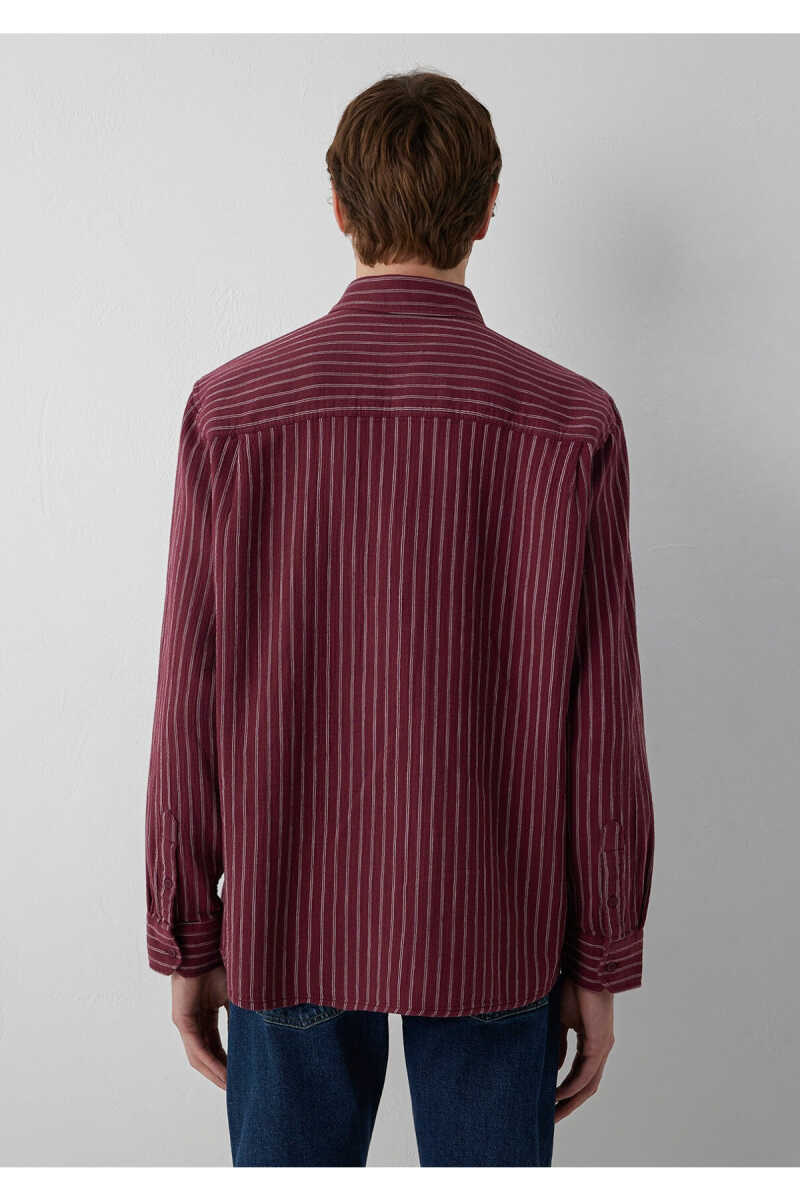 Mavi Çizgili Bordo Loose Fit Erkek Gömlek 0211969-A7374 - 5