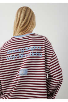 Mavi Çizgili Bordo Loose Fit Kadın Sweat 1620065-A7583 
