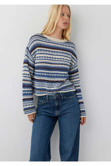 Mavi Çizgili Jakarlı Loose Fit Kadın Kazak 1710975-84057