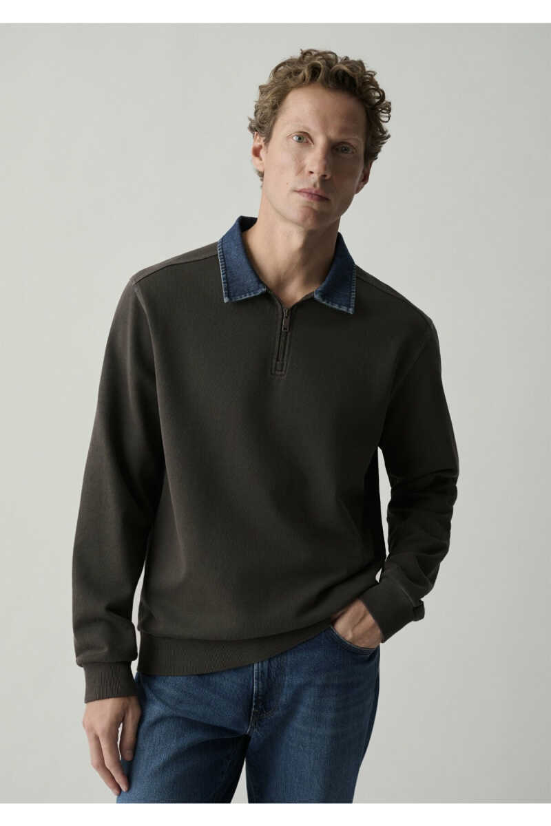 Mavi Denim Yaka Kahverengi Regular Fit Erkek Polo Sweatshirt 0S10669-70219 - 1