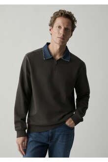 Mavi Denim Yaka Kahverengi Regular Fit Erkek Polo Sweatshirt 0S10669-70219