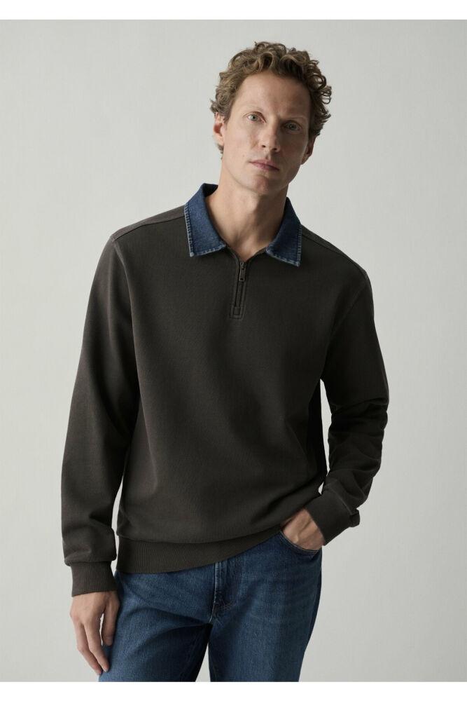 Mavi Denim Yaka Kahverengi Regular Fit Erkek Polo Sweatshirt 0S10669-70219