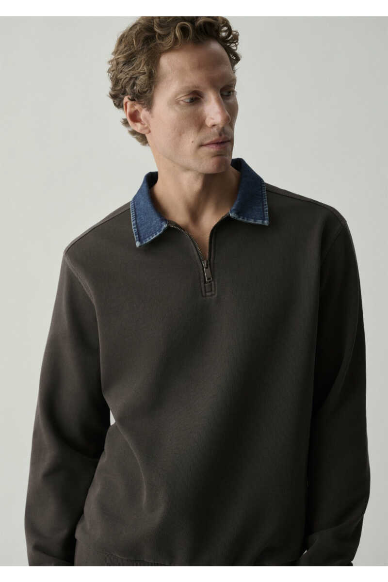 Mavi Denim Yaka Kahverengi Regular Fit Erkek Polo Sweatshirt 0S10669-70219 - 2