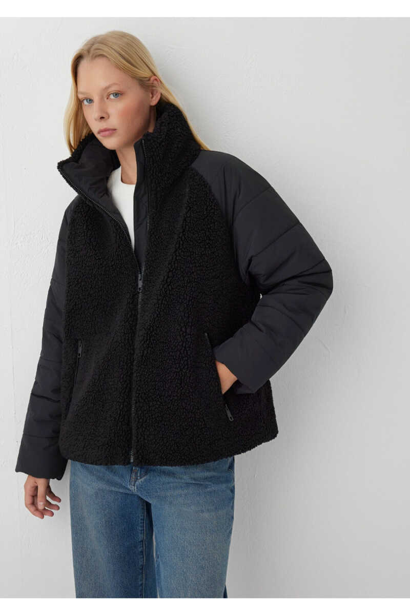 Mavi Dik Yaka Siyah Sherpa Loose Fit Kadın Ceket 1110818-900 - 1