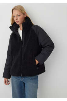 Mavi Dik Yaka Siyah Sherpa Loose Fit Kadın Ceket 1110818-900