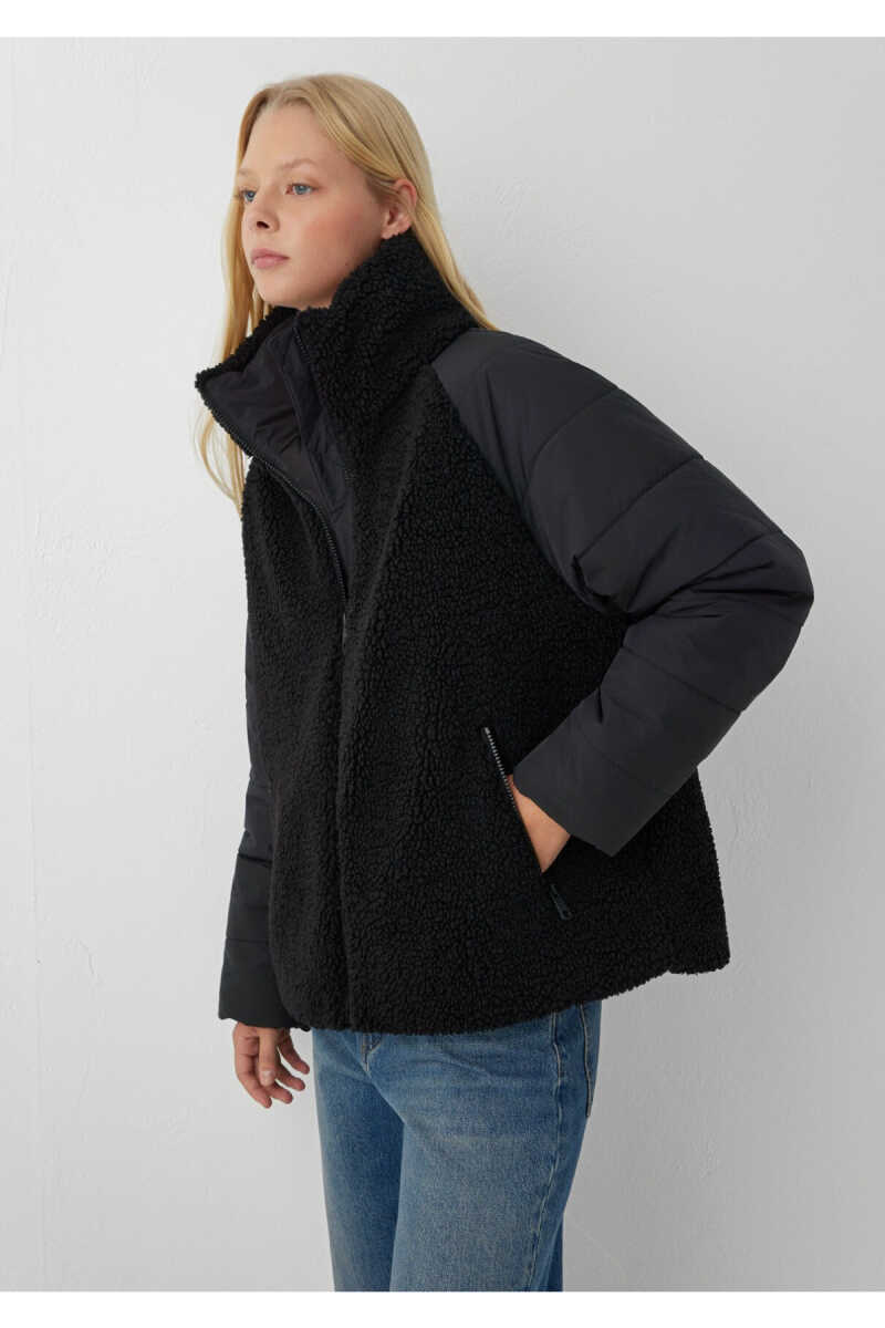Mavi Dik Yaka Siyah Sherpa Loose Fit Kadın Ceket 1110818-900 - 2