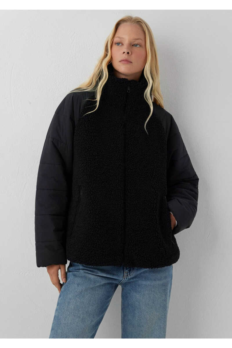 Mavi Dik Yaka Siyah Sherpa Loose Fit Kadın Ceket 1110818-900 - 3