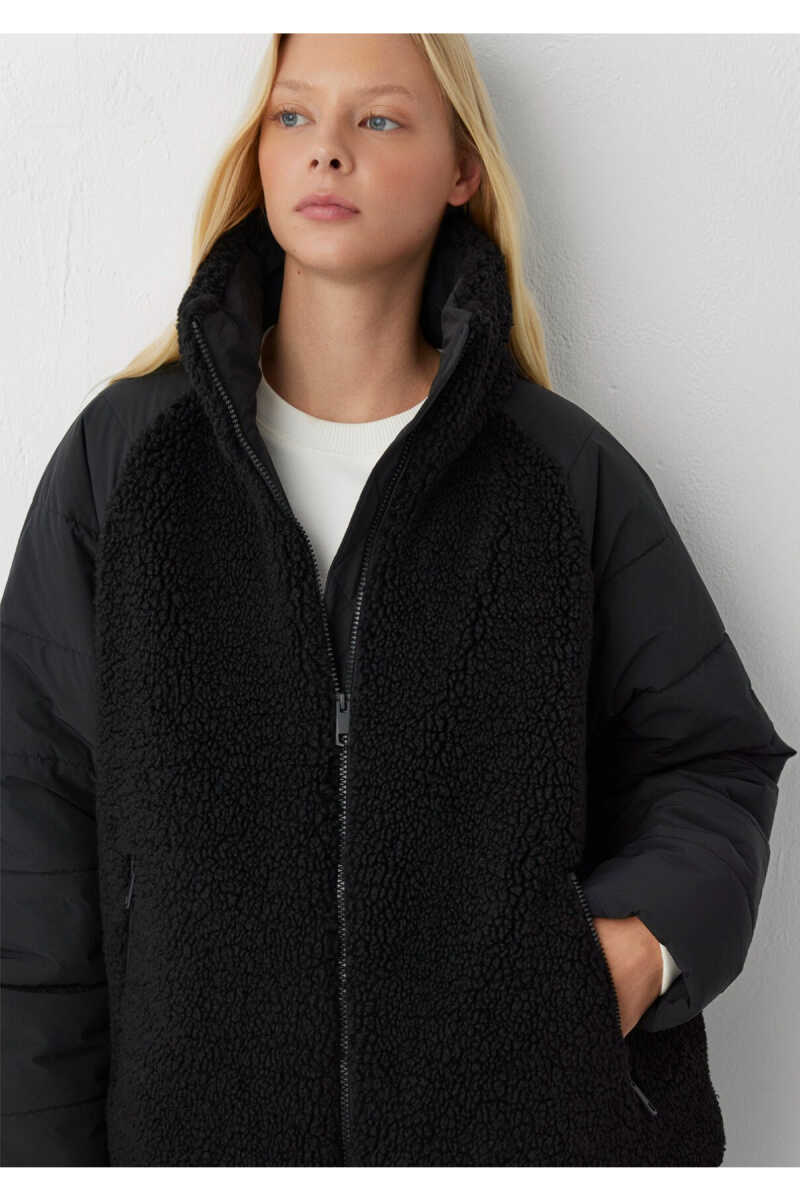 Mavi Dik Yaka Siyah Sherpa Loose Fit Kadın Ceket 1110818-900 - 4