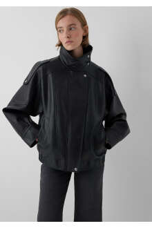 Mavi Dik Yaka Siyah Suni Deri Loose Fit Kadın Ceket 1110874-900 