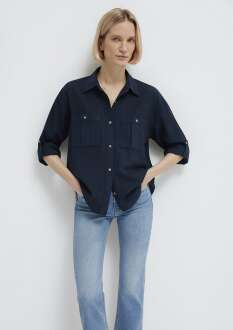 Mavi Düğme Detaylı Lacivert Loose Fit Kadın Gömlek 1211383-70492
