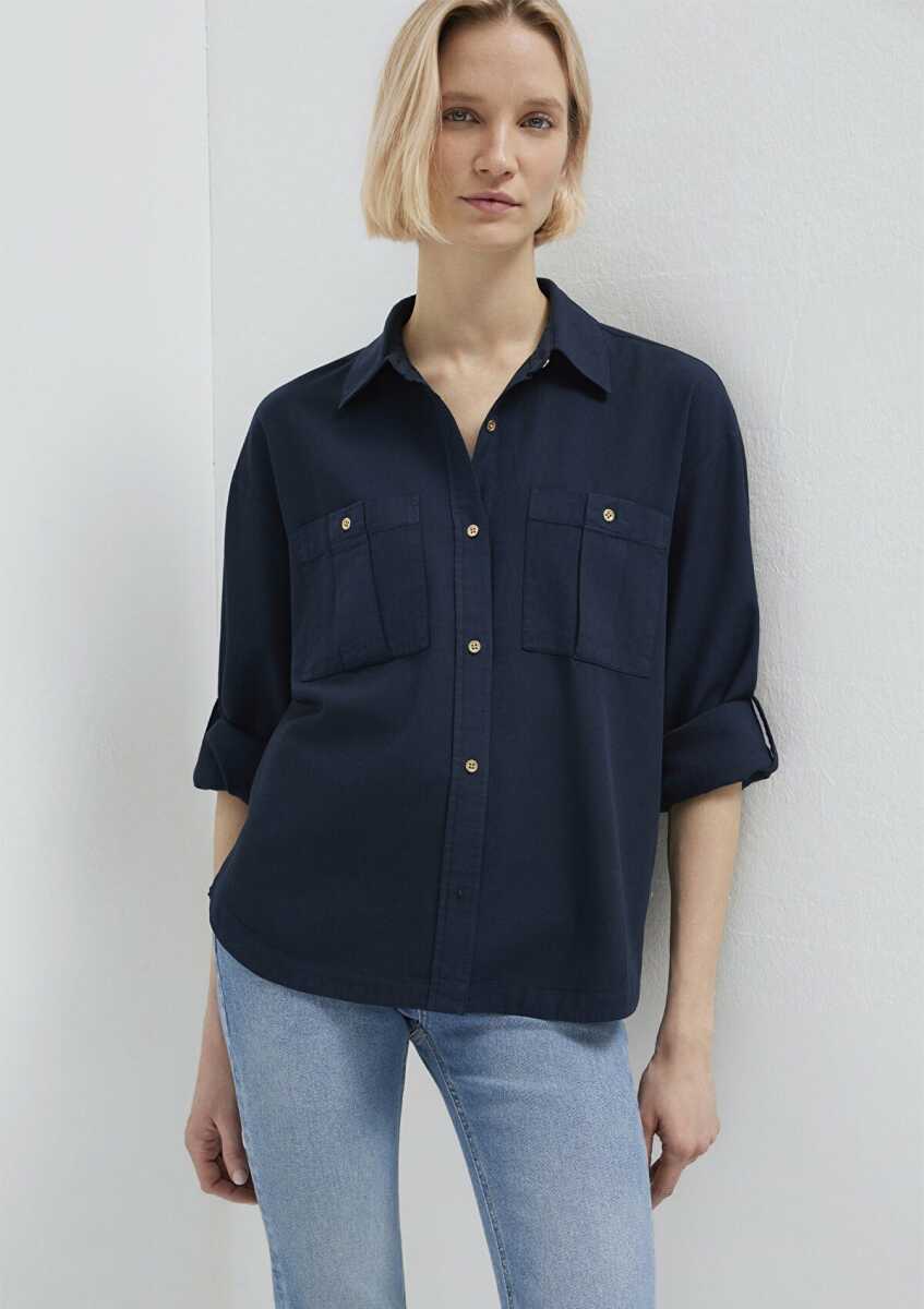Mavi Düğme Detaylı Lacivert Loose Fit Kadın Gömlek 1211383-70492 - 3