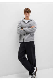 Mavi Fermuarlı Gri Melanj Erkek Sweat 066979-34686