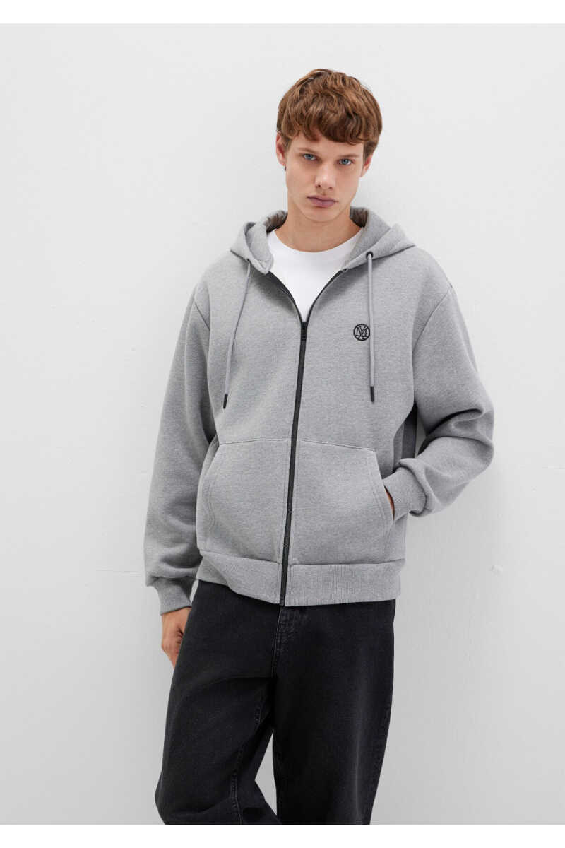 Mavi Fermuarlı Gri Melanj Erkek Sweat 066979-34686 - 2