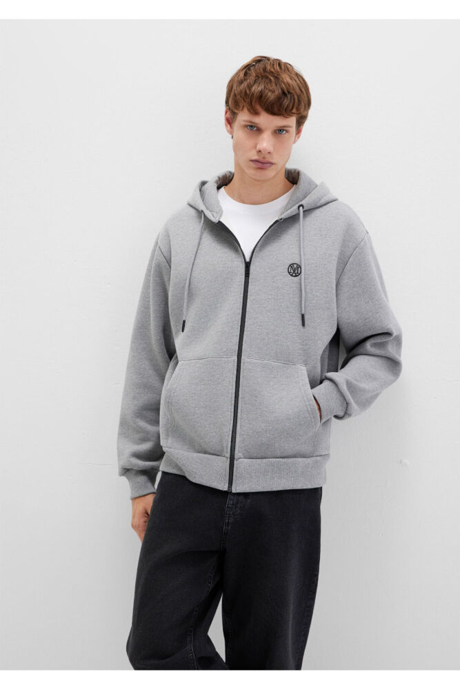 Mavi Fermuarlı Gri Melanj Erkek Sweat 066979-34686 (1)