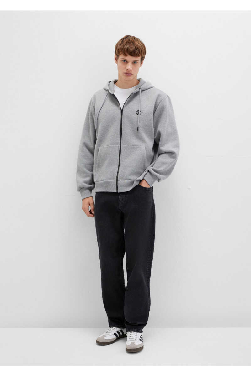 Mavi Fermuarlı Gri Melanj Erkek Sweat 066979-34686 - 3